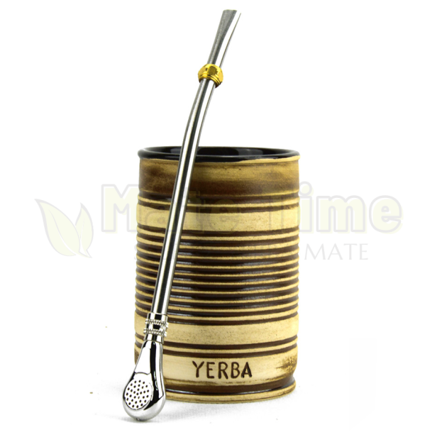 naczynie do yerba mate, ceramiczne Puszka oraz bombilla rozkręcana Pampa