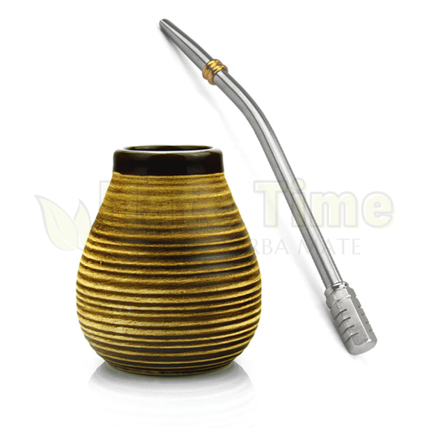 naczynie ceramiczne brąz paki 210 ml oraz bombilla hexagonal inox