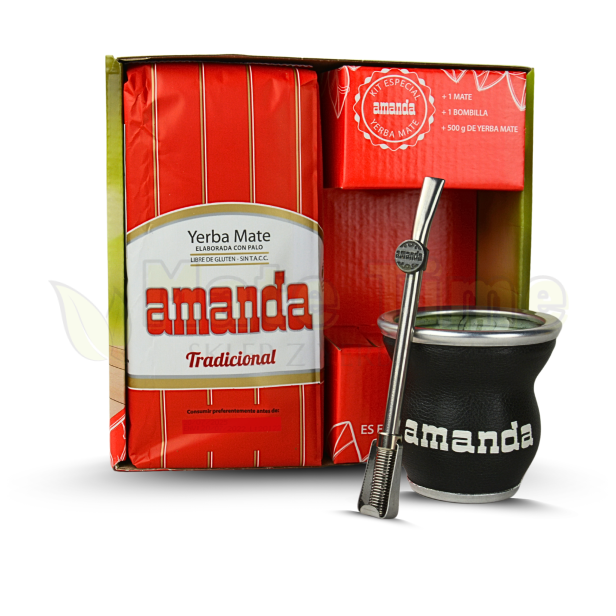 Zestaw Amanda III Klasyczna, bombilla inox, matero szkło/skóra Czarne