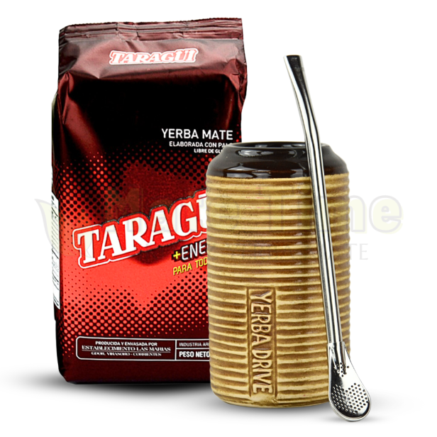 yerba mate taragui energia 500g z akcesoriami - matero drive i bombilla rosario 17,5 cm